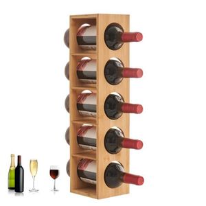 MEUBLE RANGE BOUTEILLE Casier à vin en bois à 5 Niveaux pour comptoir - MENGDA - Naturel - Élégant et compact