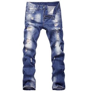 JEANS Jeans Homme 100% coton Jeans Hommes a la mode avec déchirures-Bleu