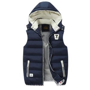 DOUDOUNE Doudoune Homme,Doudoune Sans Manche Col Montant avec Zippé,Veste En Duvet à Capuchon Chaud En Automne Et En Hiver-Bleu