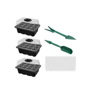 PACK GERMINATION HAOLIP-Kit de Démarrage pour Plantes Lot de 3 Bac à semis Mini Serre pour Semis Plateau de Germination Plateau semis Black