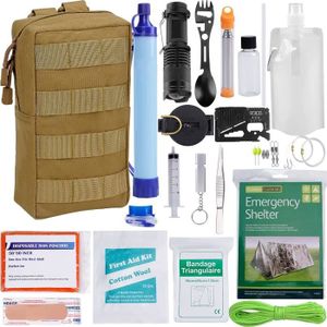 TROUSSE DE SECOURS GRULLIN Kits de Survie d'urgence Gear, 60-en-1 Outdoor IFAK Trauma Pouch Trousses d'outils de Premiers Soins avec Filtre à Eau, 175