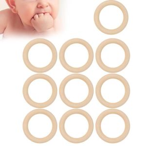 ANNEAU DE DENTITION SURENHAP Anneau de dentition en bois pour bébé 10pcs Anneau de Dentition puericulture soin Couleur bois naturel 65 mm / 2,6 pouces