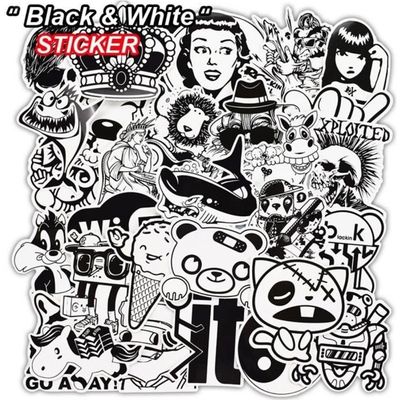 Sticker Lot Pack [50pcs], autocollants en vinyle noir et blanc