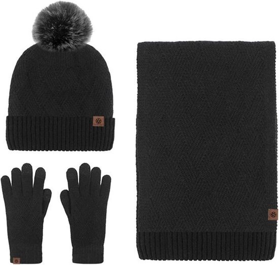 Ensemble Hiver 3 Pièces Femme - Bonnet, Écharpe Et Gants Tricotés - Look Urbain, Doublure Polaire