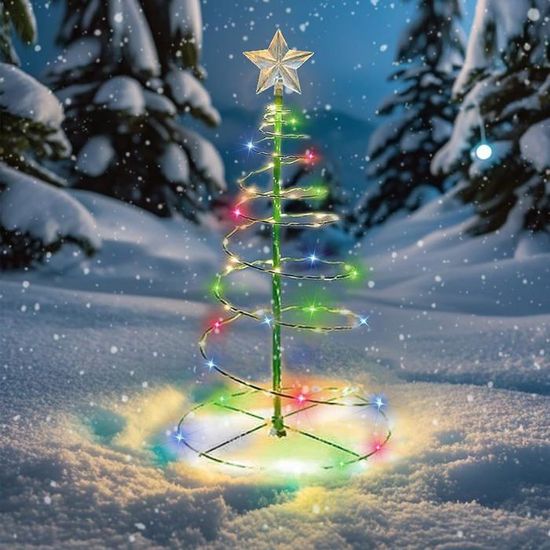 Décoration Noël Extérieure Solaire - Sapin Lumineux LED Avec étoiles - 50 X 20 Cm - Pour Jardin, Terrasse, Balcon - Automatique