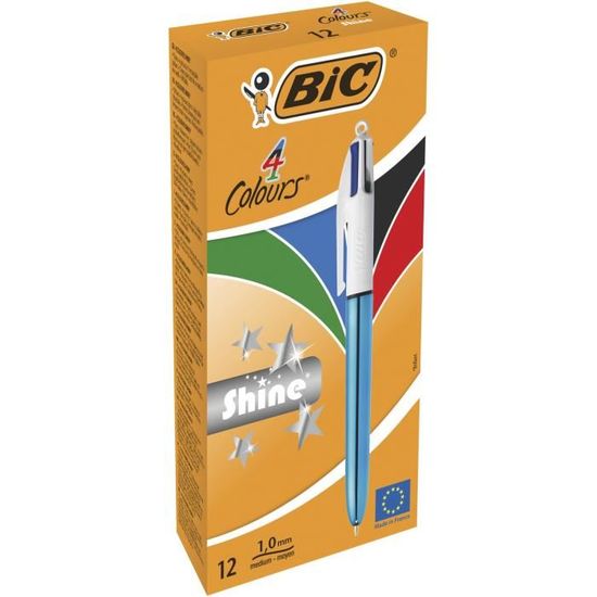 BIC 4 Couleurs Fun Stylos-Bille Rétractables Bleu Pastel - Boîte De 12