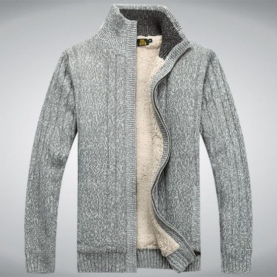 Gilet Laine Homme Cachemire Manche Longue Hiver... Gris Clair