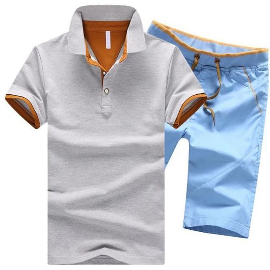 Ensemble T-Shirt Manches Courtes et Short Vetement de Sport 2 Pieces Ete Respirant Séchage Rapide Bleu marine - Sport