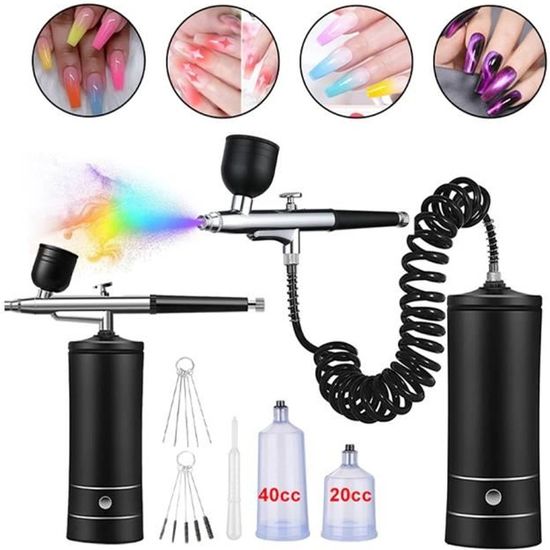 Powate 48 PSI Kit Aérographe Sans Fil Portable Double Action - Compresseur Mini Pour Modelisme Nail Art Gâteaux