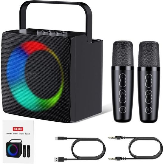 Machine Karaoké JYX Avec 3 Micros Sans Fil - Enceinte Bluetooth Lumières DJ - 8h Autonomie - Pour Fêtes