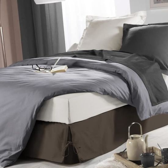 FLY17519-Cache sommier nouettes 140 x 190 cm panama polycoton sommina Taupe