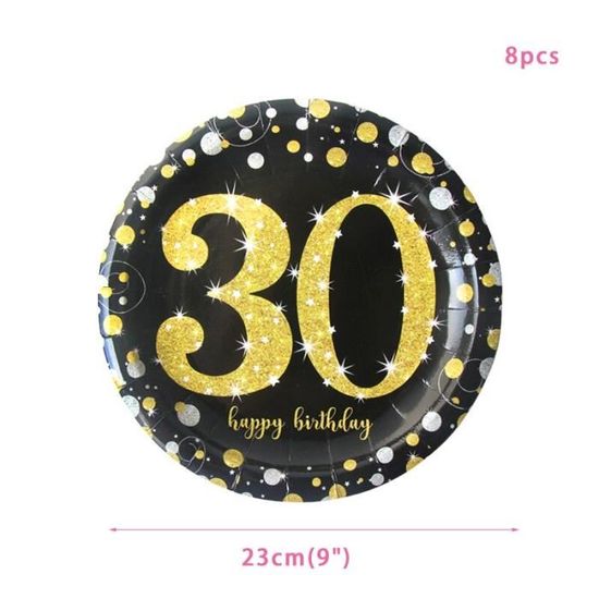 30 9inch plate gold -Cyuan 30 40 50 60 ans assiette en papier tasse serviettes adulte fête d'anniversaire décor vaisselle jetable or