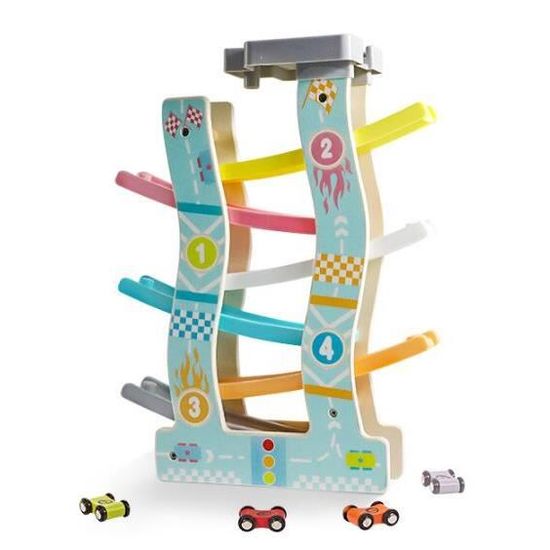 Circuit Voiture En Bois Avec Rampe Et Bowling - Jouet Enfant 1-3 Ans