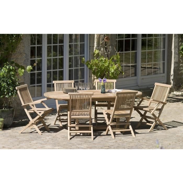 Table en bois teck massif ovale extensible de jardin 150 - 200 x 90 cm JARDITECK