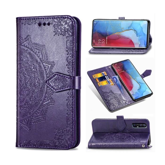 Coque Realme 7, Violet Cuir Mandala Fleur Protection Antichoc Ultra Doux Slim avec Support et Porte-cartes