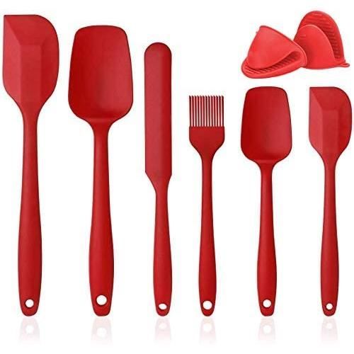 Ustensile De Cuisine Silicone Rouge Spatule Tefal Patisserie Set De 6 Avec 2 Mitaines De Support De Pot En Silicone, Ustensiles En S