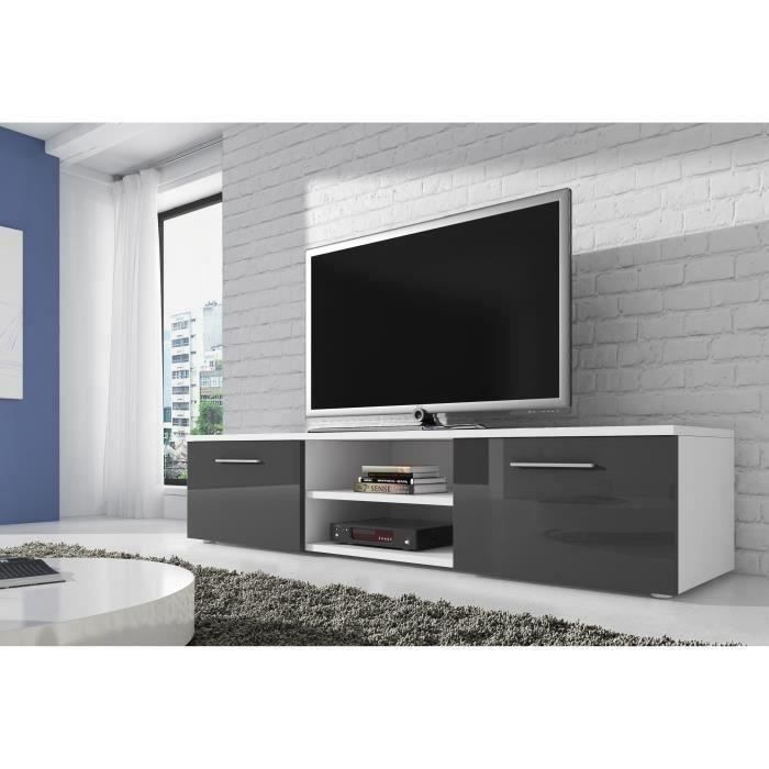 VEGAS Meuble TV contemporain décor Blanc et Gris - 150 cm