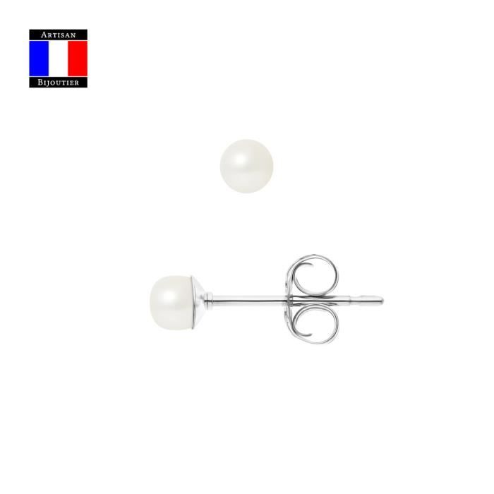 Compagnie Générale des Perles - Boucles d'Oreilles Véritables Perles de Culture d'Eau Douce - Blanc Naturel - Bijou Femme