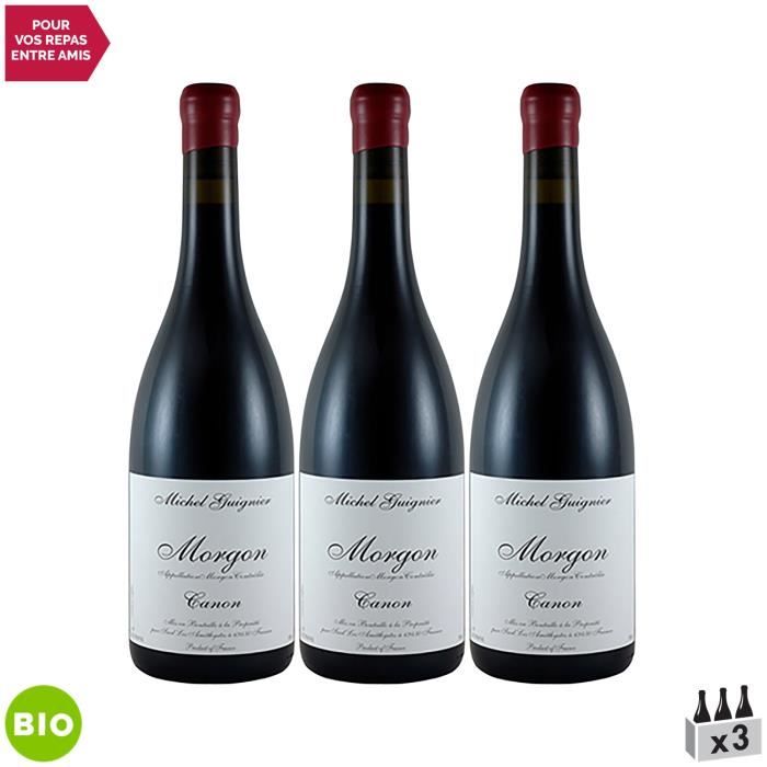 Morgon Canon Rouge 2018 - Bio - Lot de 3x75cl - Michel Guignier - Vin AOC Rouge du Beaujolais - Cépage Gamay