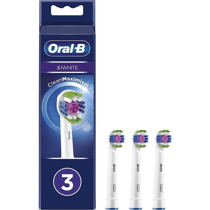 Oral-B 3D White Lot de 3 têtes de rechange pour brosse à dents électrique avec technologie CleanMaximiser