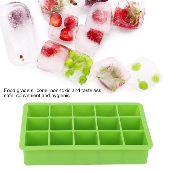 Bacs à Glaçons en Silicone à 15 Grilles Moule à Glaçons Flexible pour Outil Bricolage de Cuisine(Vert )