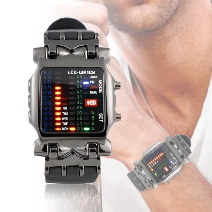 Montre-bracelet électronique de fonction de date de courroie d'unité centrale de la montre électronique LED masculine de LED