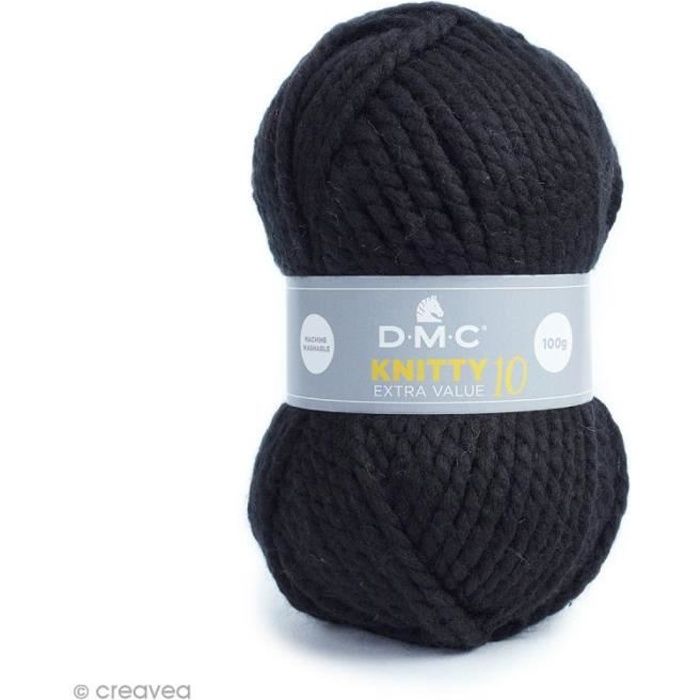 Laine Knitty 10 DMC - 100 g Laine Acrylique XL Knitty 10, de DMC :Coloris: Noir 965Matière : 100 % acrylique Poids : 100 g Longueur