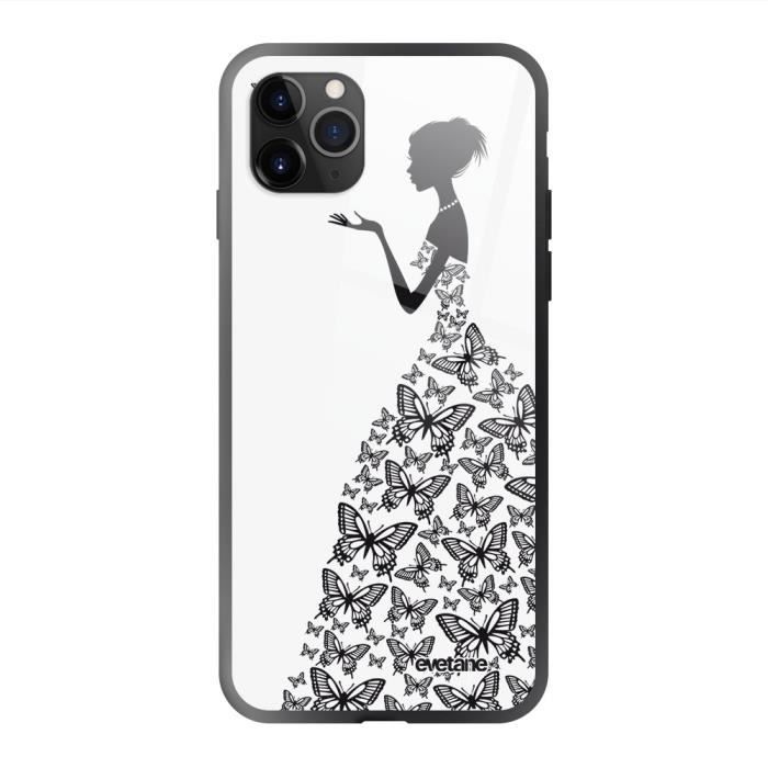 Coque en verre trempé iPhone 11 Pro Silhouette Papillons Ecriture Tendance et Design Evetane