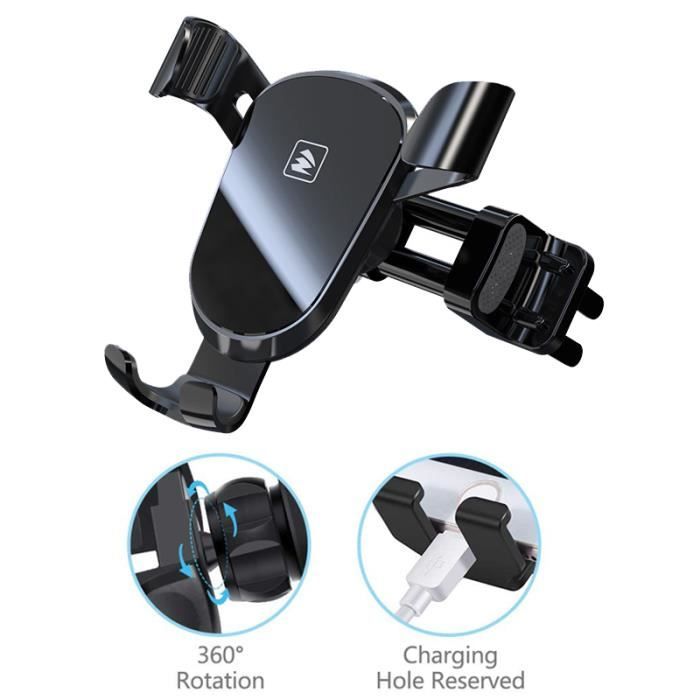 Support Téléphone Voiture Grille Aération Ronde Rotation 360° Gravité Verrouillage Automatique pour Mercedes Benz Alfa Fiat Noir