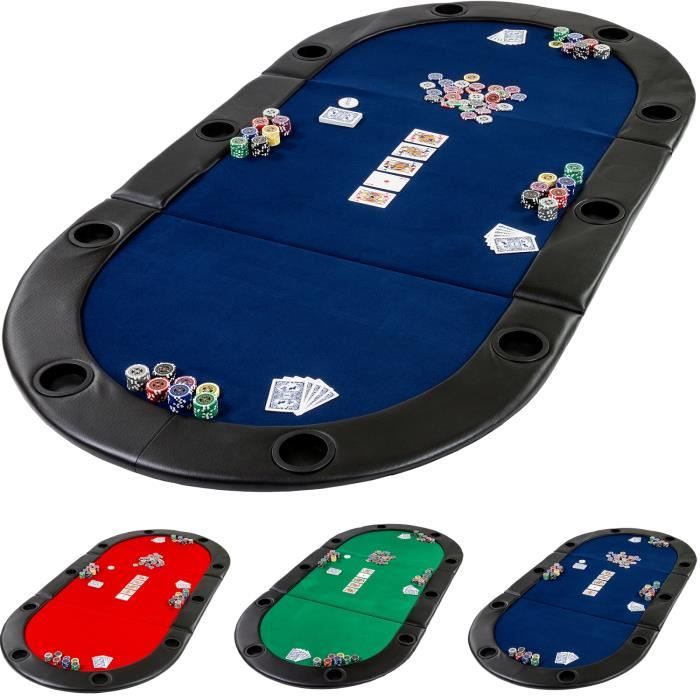 Table de poker pliante à poser Deluxe avec sac de transport, 208 x 106 x 3 cm, panneau MDF, accoudoires rembourrés, 10 porte -gobele