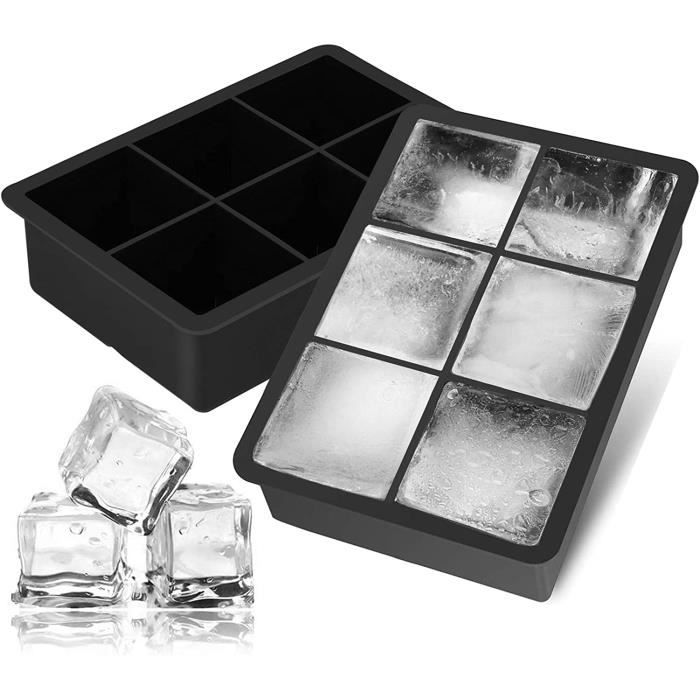 Morfone Bac à Glaçons Grands en Silicone, 2pcs Moule à Glaçons Carré avec Couvercle - 6 Compartiments Pour whisky, nourriture