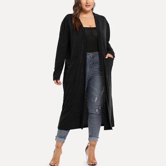 Cardigan long à manches longues en cascade asymétrique à manches longues pour femmes