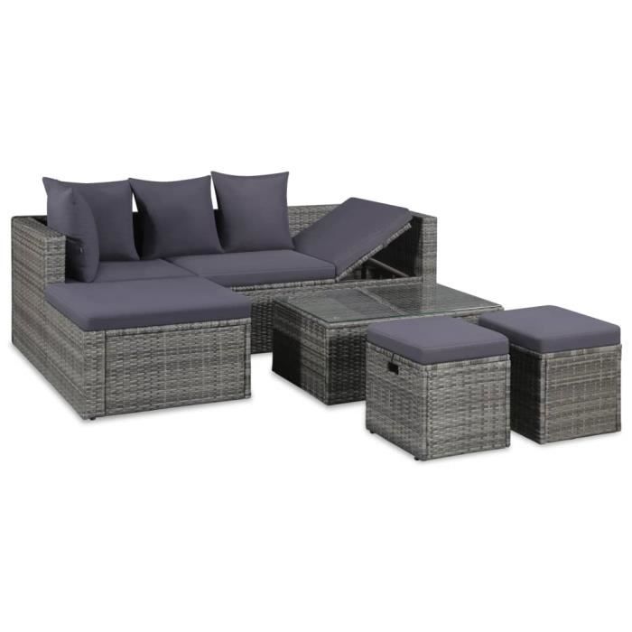 Luxueux Magnifique Moderne-Mobilier à dîner-Salon jardin 4 pcs avec coussins Résine tressée Gris