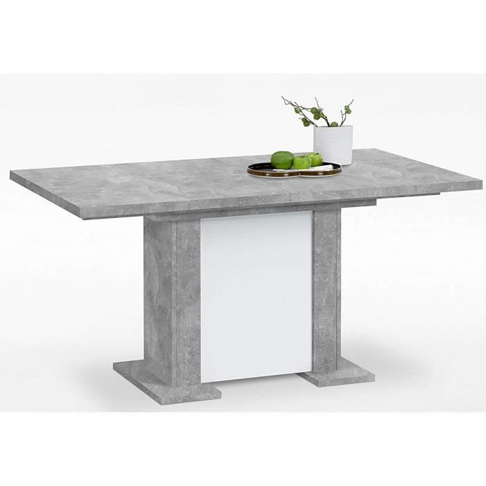 Table basse avec rangements coloris gris béton LA-blanc brillant - Dim : 100 x 46 x 65 cm