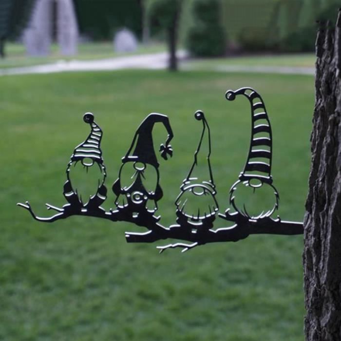 1 pc décoration de gnomes de branche en acier mignon évidé statue de gnomes de jardin en acier