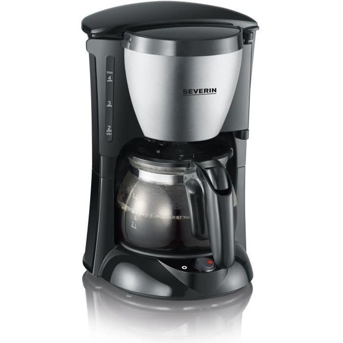 SEVERIN KA4805 Cafetière filtre compacte, 4 tasses, Capacité : 0,46 L, Arrêt automatique, verseuse en verre, 650 W, Inox / Noir