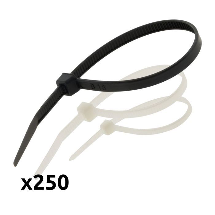 Lot de 250 colliers de câblage mix te - 100x 2,5x 100mm + 100x 3,5x 140mm + 50x 4,5x 180mm