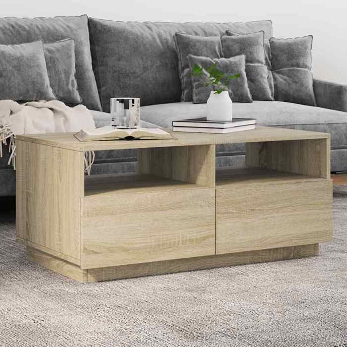 vidaXL Table Basse avec Lumières LED Table dAppoint avec Tiroirs Bout de Canapé Meuble de Salon Salle de Séjour 839835
