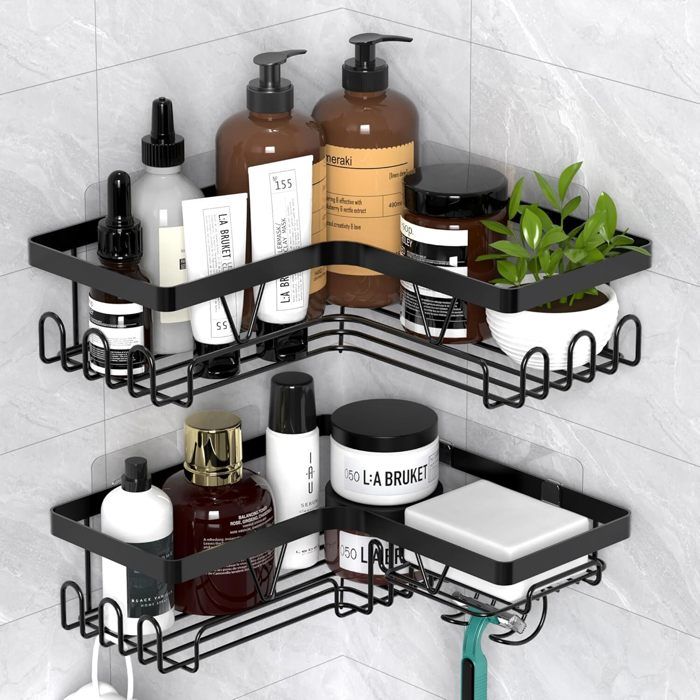 Étagère De Salle De Bain Sans Perçage - 3 Niveaux Avec Tiroirs Et Crochets - Meuble Mural Blanc - Gain De Place Pour Douche Ou Toilettes