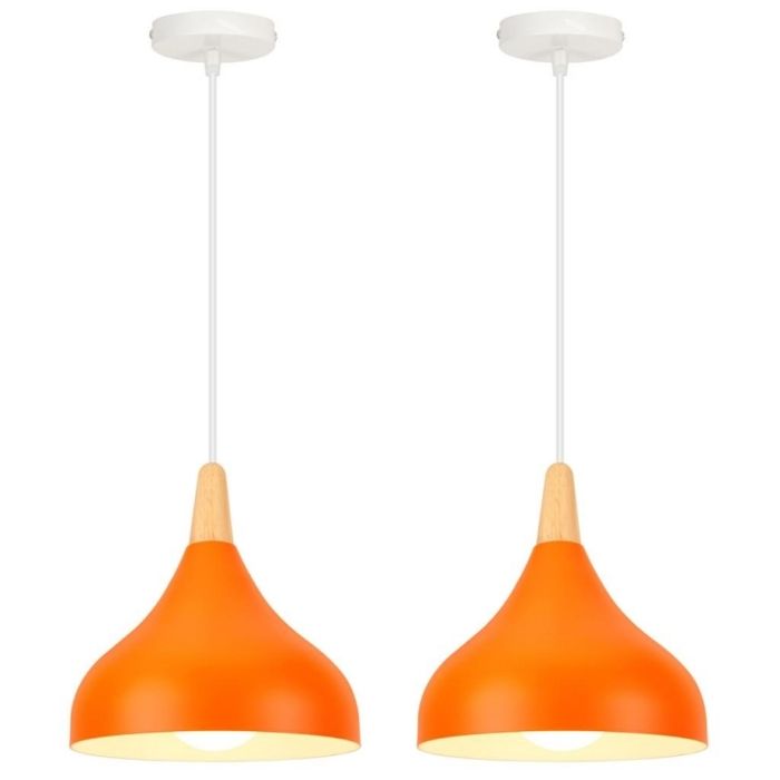 WOTTES Lustre Suspension Rétro Luminaire Moderne Style Goutte Chapeau Plafonnier E27 Métal Lampe pour Cuisine Ø20CM Orange 2 Pack