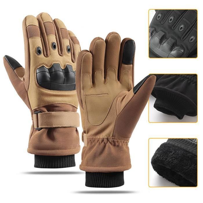 Gants de moto militaires résistants au froid gants de vélo de course doigt complet sports de plein air noir hiver brun