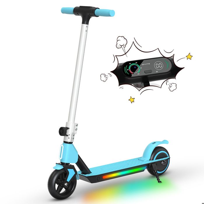 Urbanvoy Trottinette Électrique Enfant 6-12 Ans – 6" Scooter 2 Vitesses, LED, Néons, Frein Électronique, 5-8 Km Autonomie