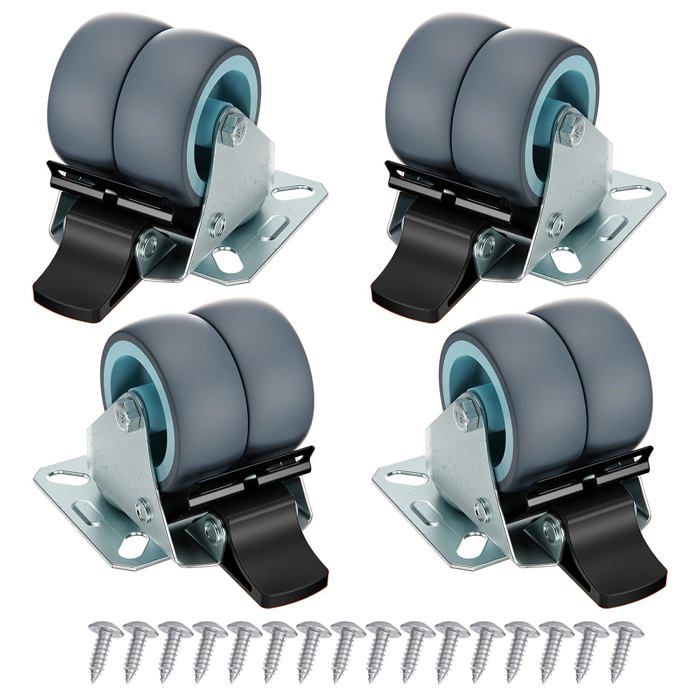 IQWTU Lot De 4 Roulettes Pivotantes 125 Mm Avec Frein – Charge Lourde 800 Kg, Caoutchouc Silencieux