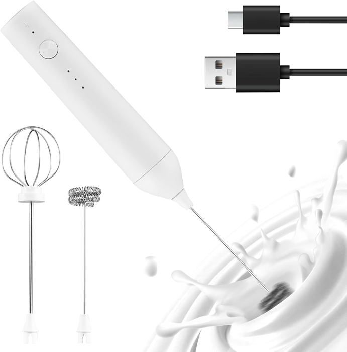 Irishom Mousseur à Lait Électrique USB Rechargeable 3 Vitesses Avec Fouet à Œufs - Noir