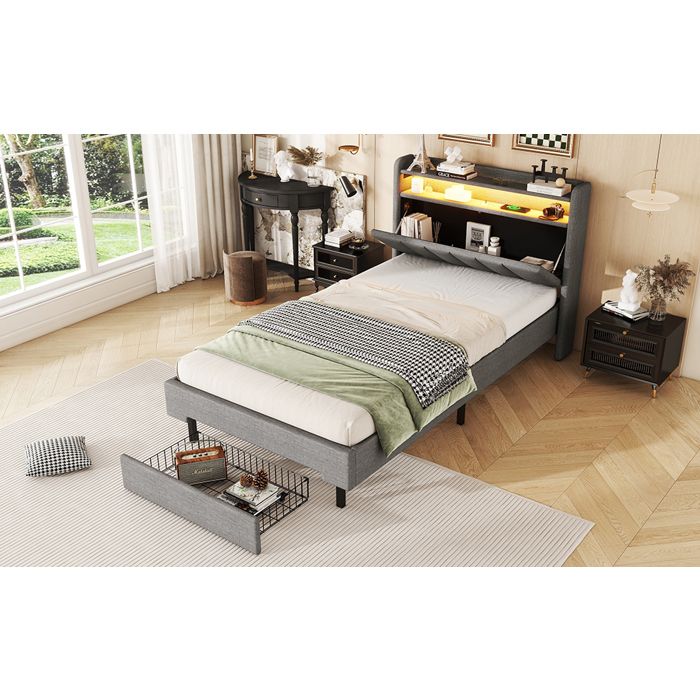 DICTAC Lit LED Double 160x200 Cm Avec Sommier à Lattes,Lit 2 Personne Avec Eclairage Led Floating Bed Frame Lit A Lattes Metal Pour Adulte Cadre De Lit Pour Chambre D Amis Noir Sans Matelas