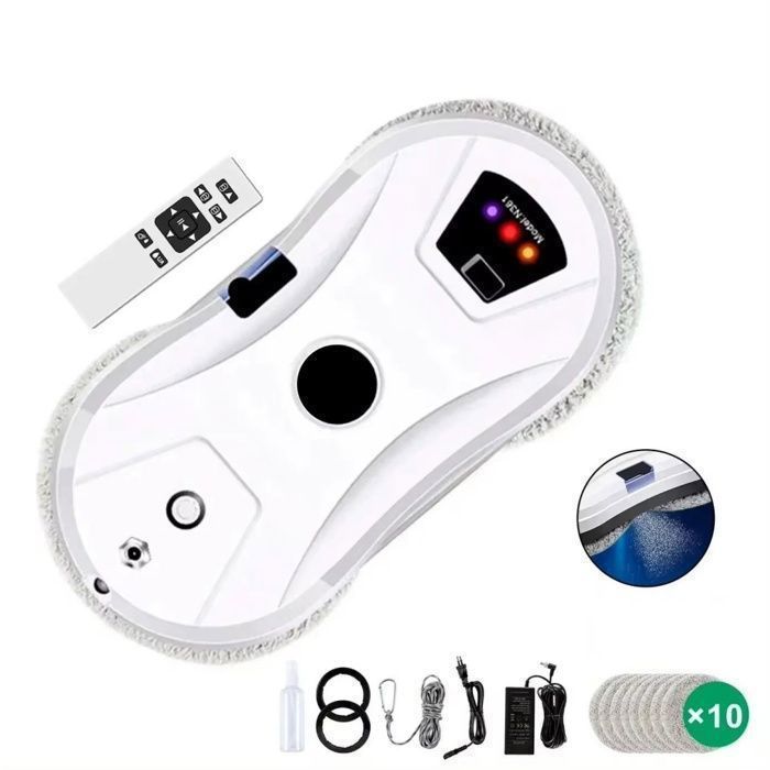 Robot Laveur De Vitres Automatique Memows - Double Pulvérisation D'eau, 2800Pa, Navigation Intelligente - Avec Télécommande, 10 Chiffons Et Corde De Sécurité