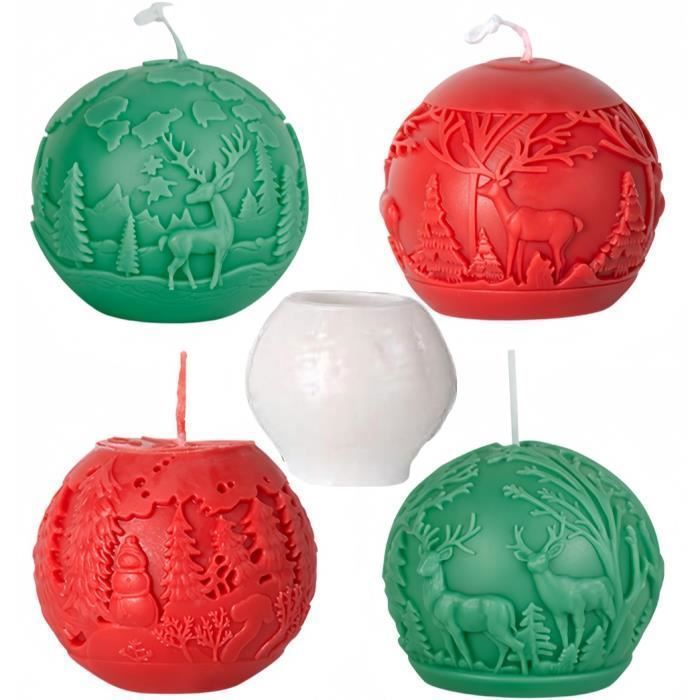 Moule En Silicone Boule De Noël - Pour Bougies, Savon, Résine - Diamètre ~7-8 Cm - Réutilisable, Motifs Flocons De Neige Et Sapins - 6