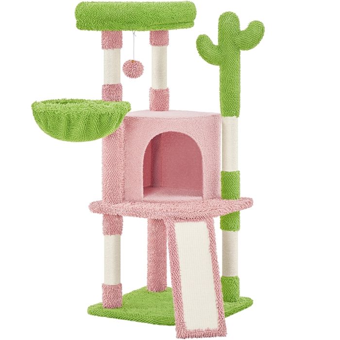 Meilleurs prix pour Yaheetech Arbre à Chat Design Cactus en Peluche avec Poteaux en Sisal Plateformes Niche Panier Perchoir Rose/Vert
