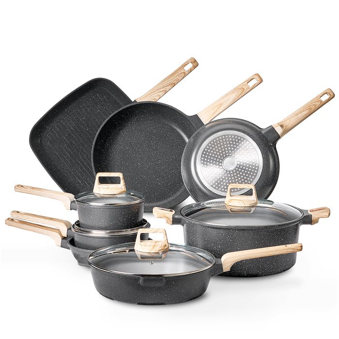 Batterie de Cuisine - DUOKU - SS-LY-07 - 19 pièces - Antiadhésif en Granit - Compatible Induction