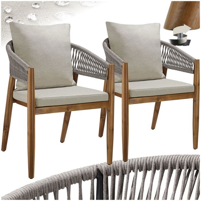 Chaise de jardin - TECTAKE - Lot de 2 MANACOR élégante et robuste bois dacacia massif résistantes aux intempéries - Grège Chaise de jardin - TECTAKE - Lot de 2 MANACOR élégante et robuste bois dacacia massif résistantes aux intempéries - Grège